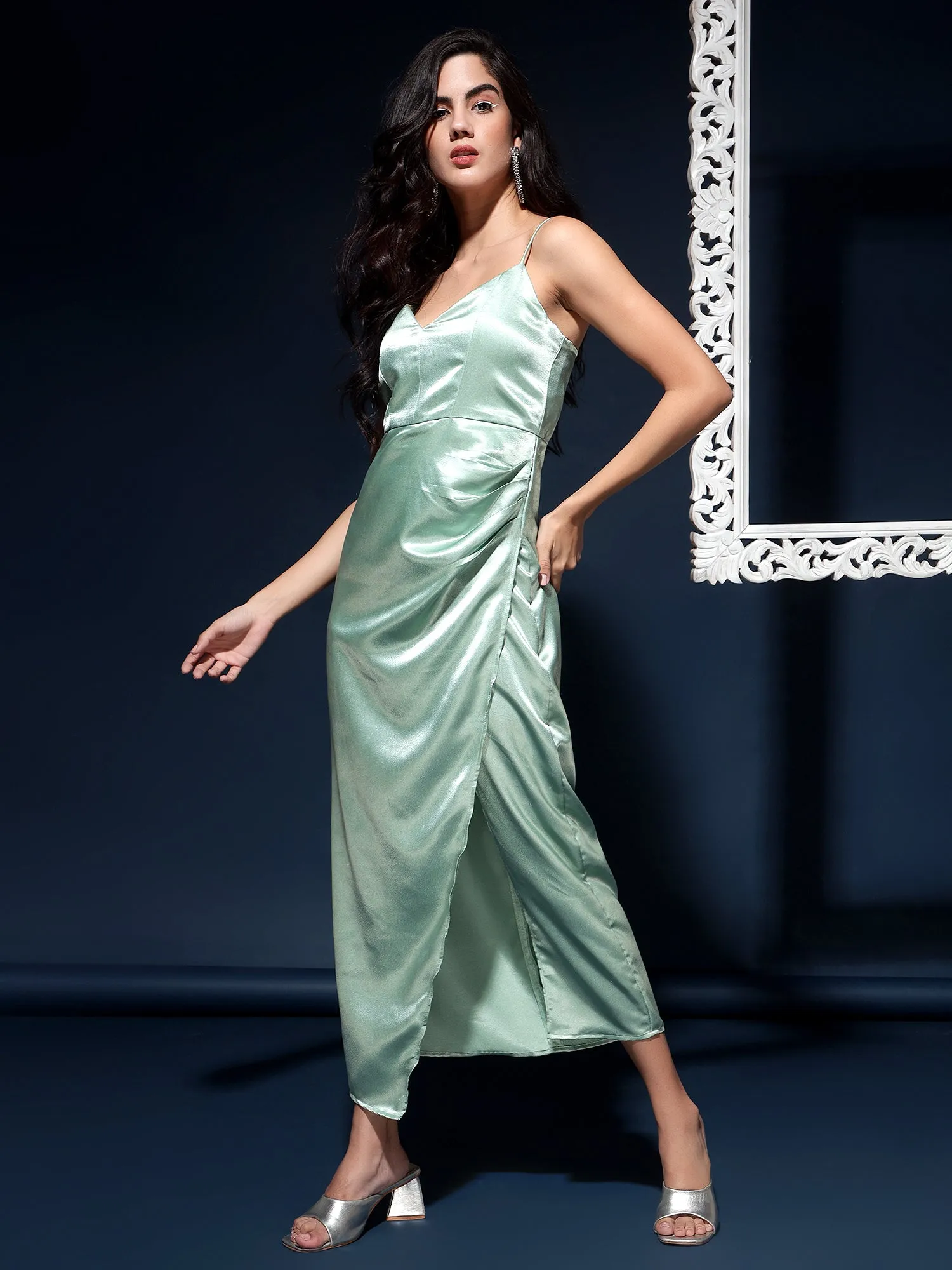 Seafoam Satin Maxi Sleeveless Bodycon
