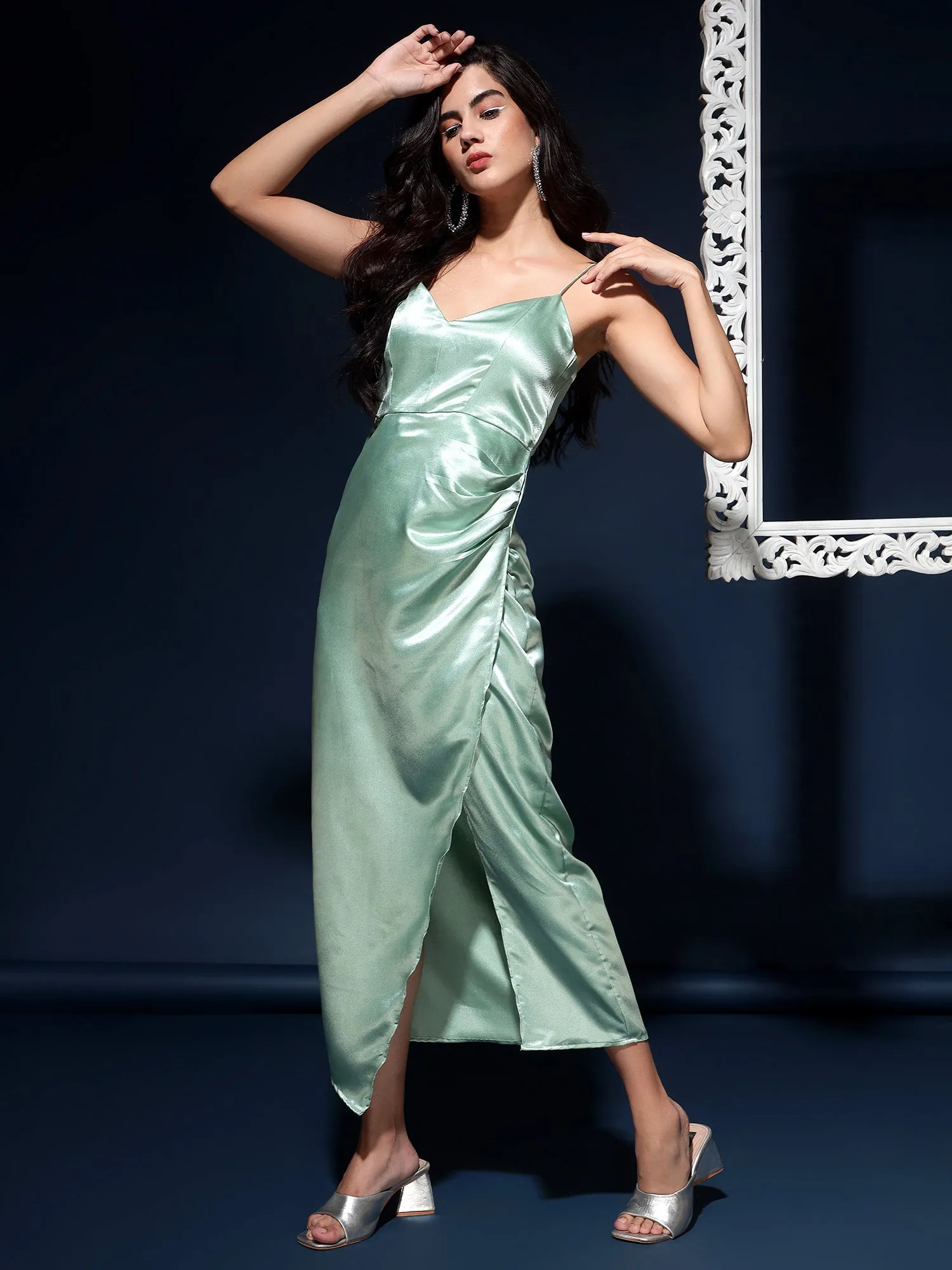 Seafoam Satin Maxi Sleeveless Bodycon