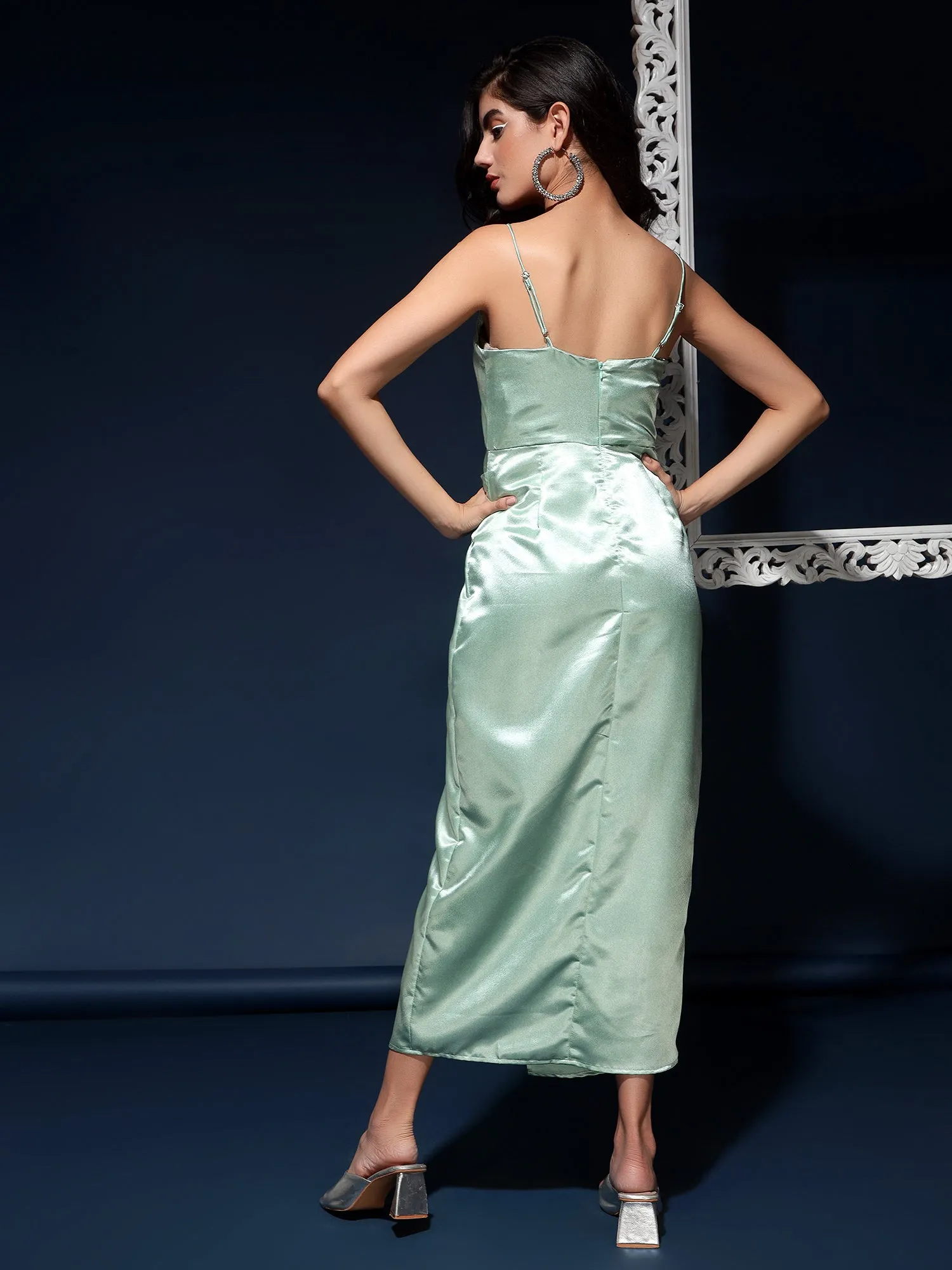 Seafoam Satin Maxi Sleeveless Bodycon