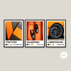 Set Of 3 Orange Black Dapper Luxury Fashion Posters INSTANT DOWNLOAD Art Prints, Fashion Photography, Hypebeast, Lamborghini