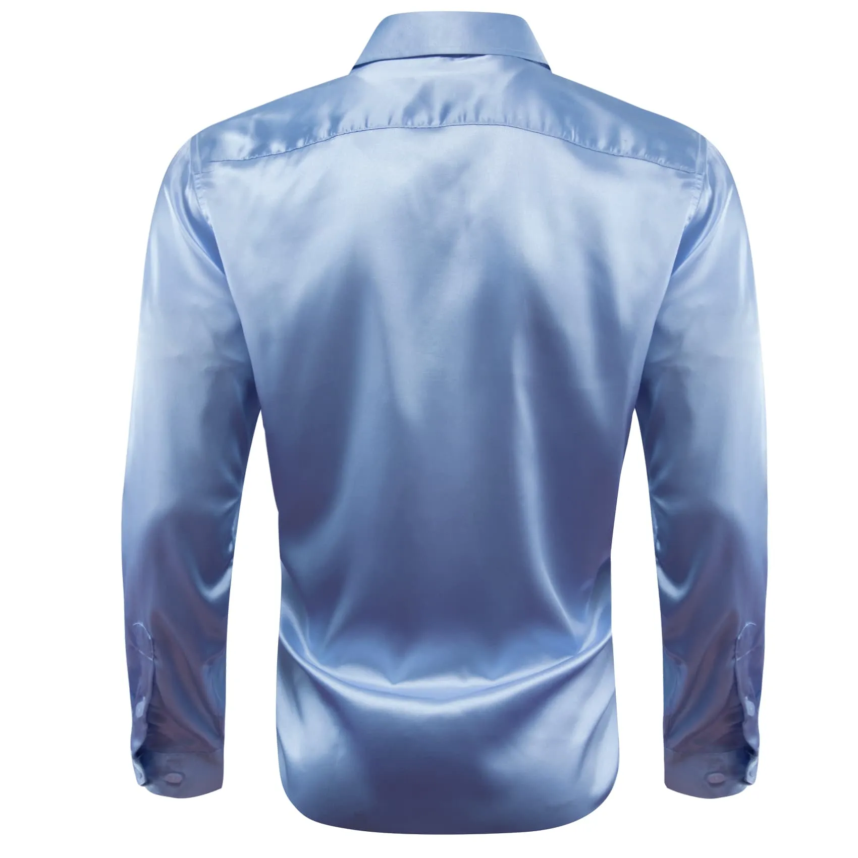 Ties2you Button Shirt Dark Pastel Blue Solid Satin Mens Long Sleeve Dress Shirt