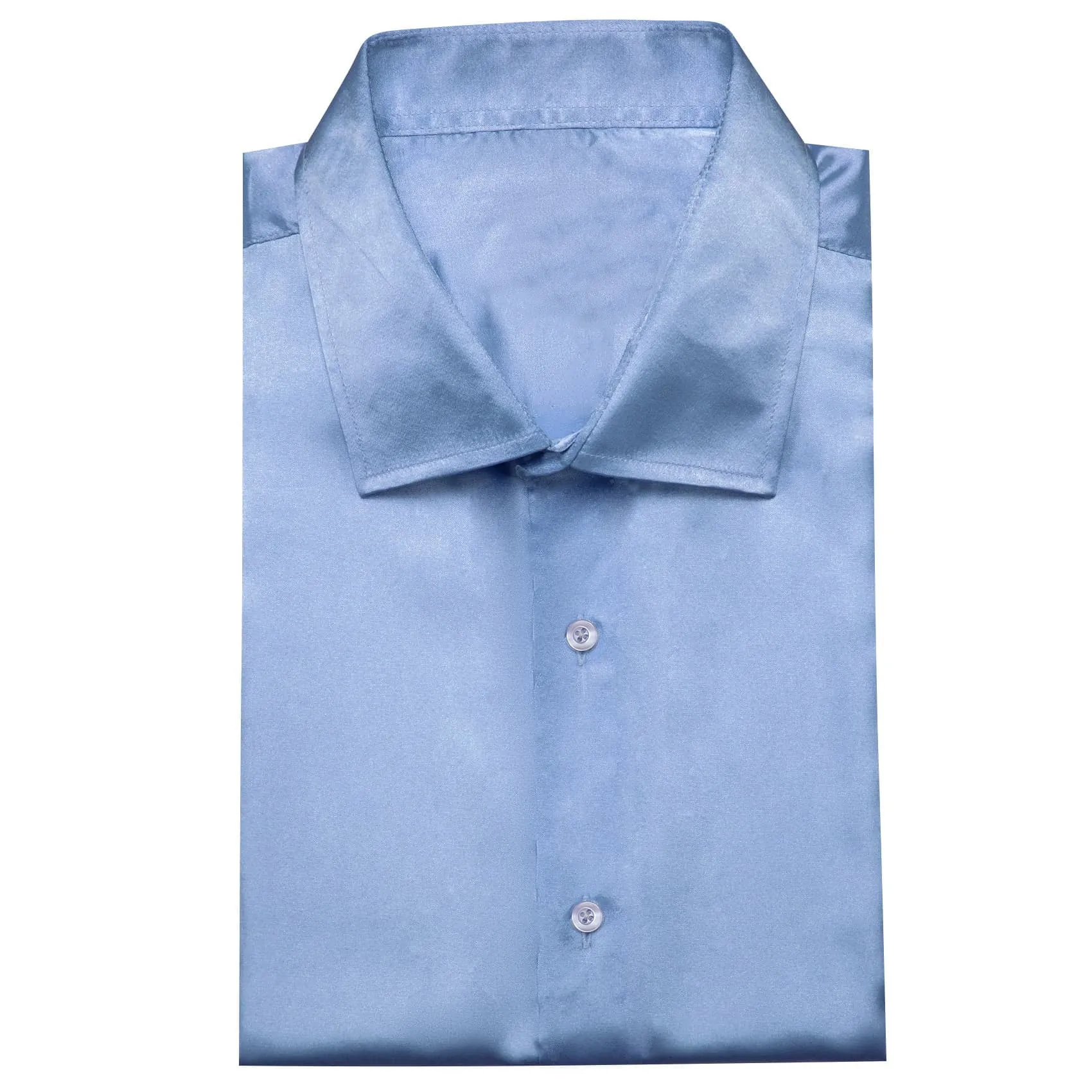 Ties2you Button Shirt Dark Pastel Blue Solid Satin Mens Long Sleeve Dress Shirt