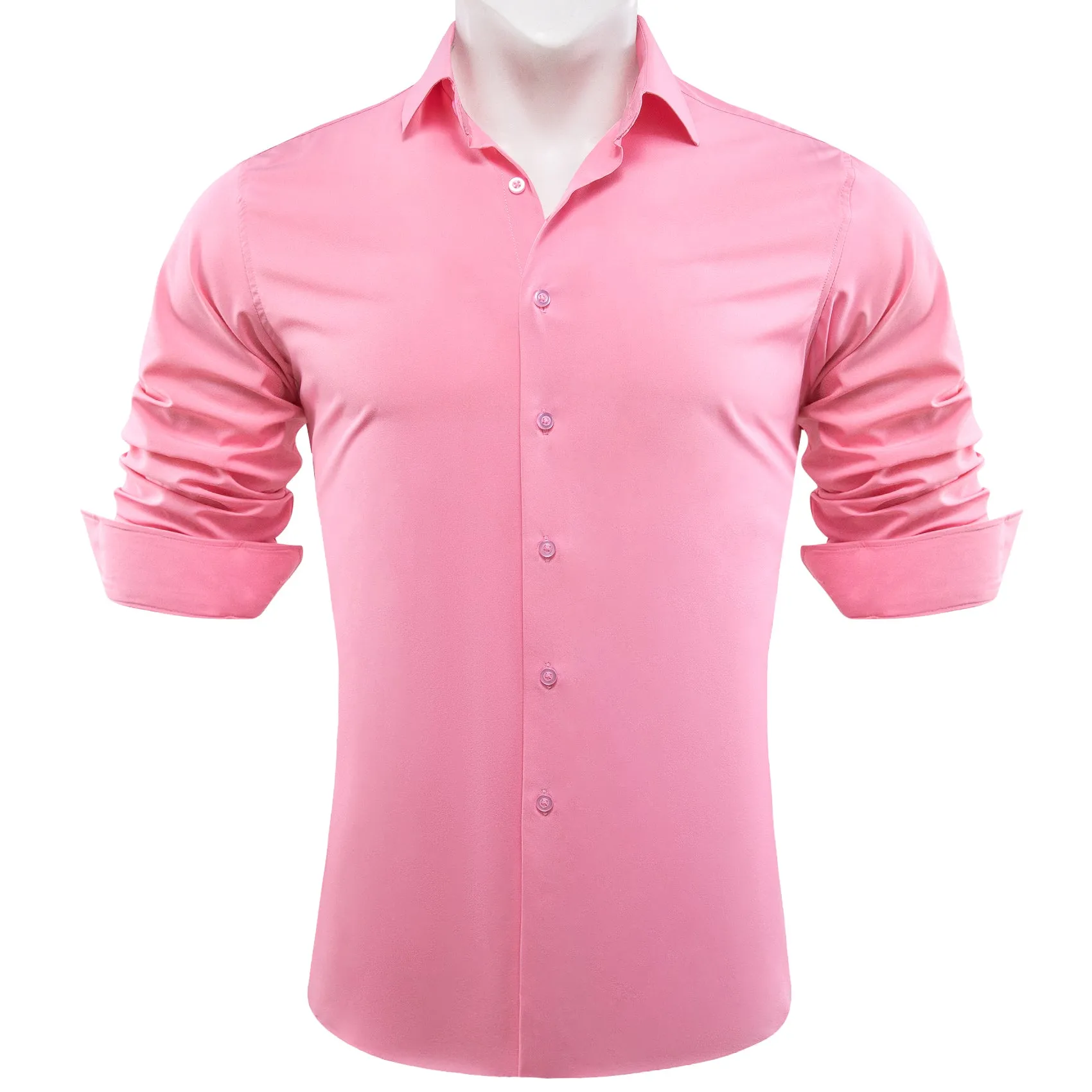 Ties2you Men's Solid Shirt Petal Pink Silk Men's Long Sleeve Shirt