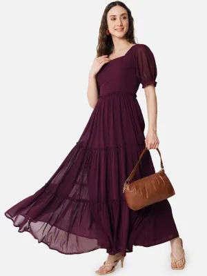 Wine Fit and Flare Maxi Dress