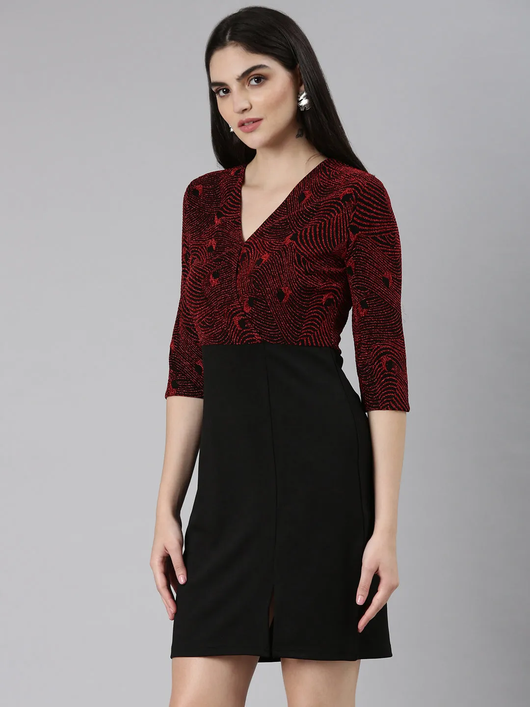 Women Red Solid Bodycon Dress