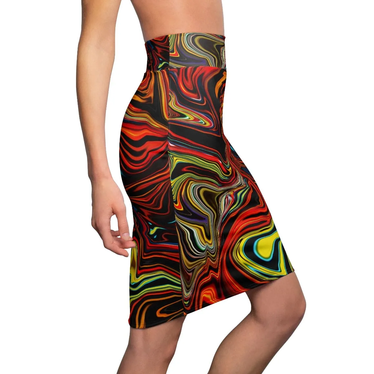 Womens Skirt - Multicolor Marble Pencil Skirt