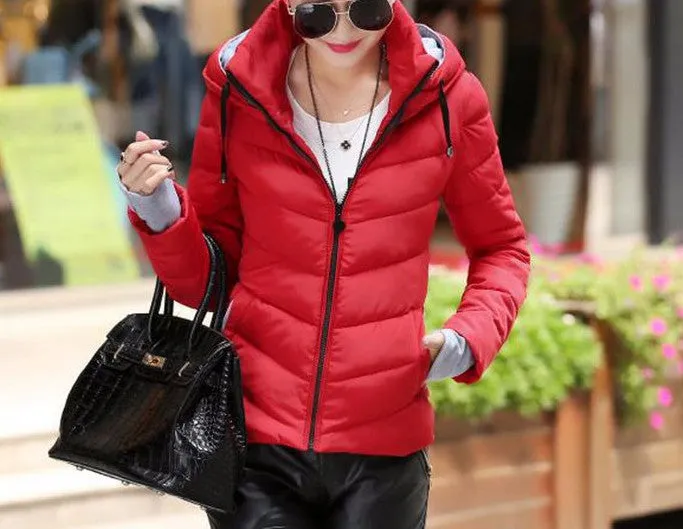 Women's Solid Color Hooded Winter Down Jacket