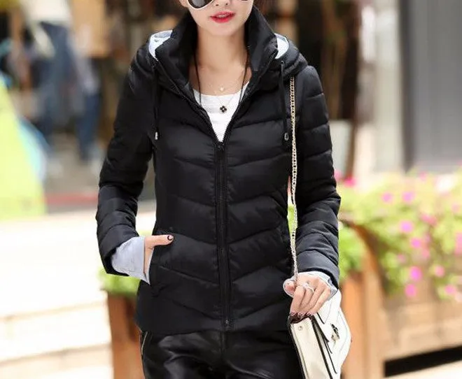 Women's Solid Color Hooded Winter Down Jacket