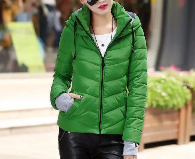 Women's Solid Color Hooded Winter Down Jacket