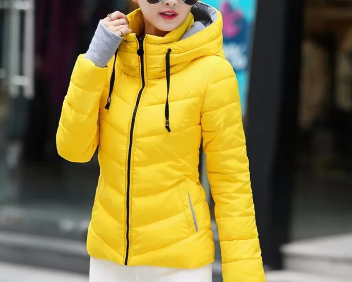 Women's Solid Color Hooded Winter Down Jacket