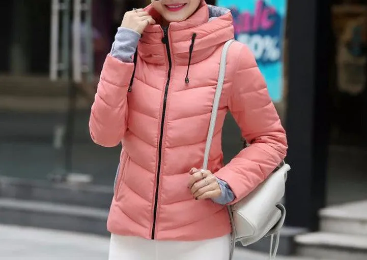 Women's Solid Color Hooded Winter Down Jacket