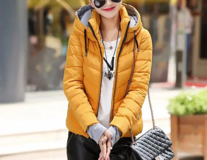 Women's Solid Color Hooded Winter Down Jacket