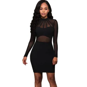 Women's Summer Long-Sleeved Mesh Bodycon Bandage Dress