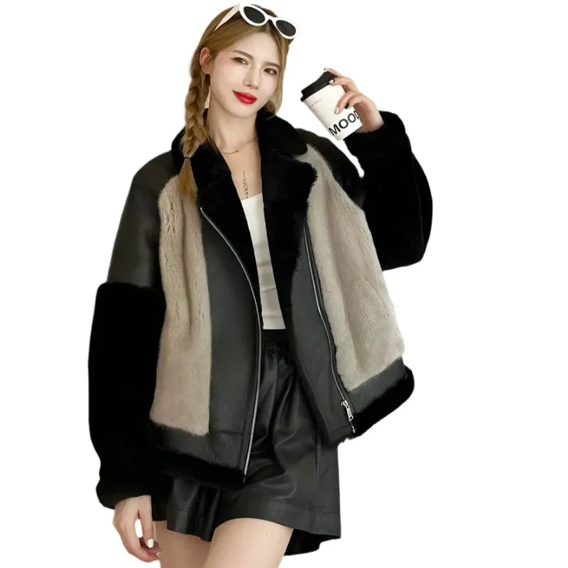 Women's Winter Luxury Mink Fur Coat - Genuine Leather Jacket with Natural Merino Sheep Fur, Thick Warm Outerwear