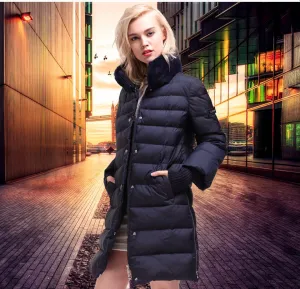 Women's Winter Thick Warm Long Down Coat With Rabbit Fur Collar